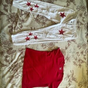 Red Star White Distressed Jeans and Red Top Set